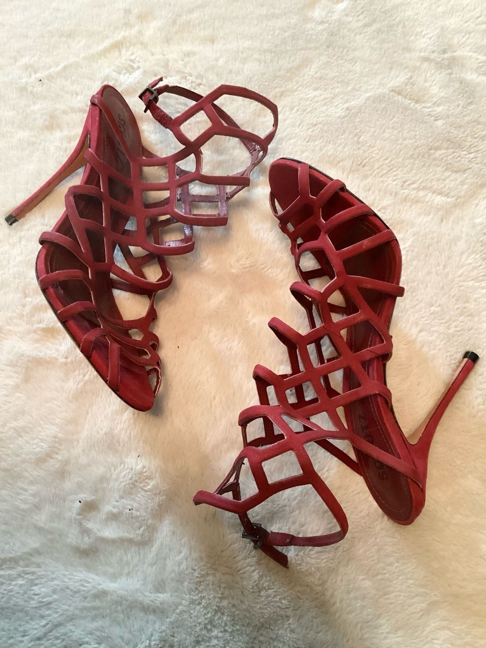 SCHUTZ Juliana Burgundy Strappy Cage Heeled Stiletto Sandals - Size EU39 - Picture 2 of 8